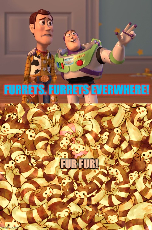 Furret invasion | FURRETS. FURRETS EVERWHERE! FUR FUR! | image tagged in memes,x x everywhere,furret,invasion,pokemon,cute animals | made w/ Imgflip meme maker