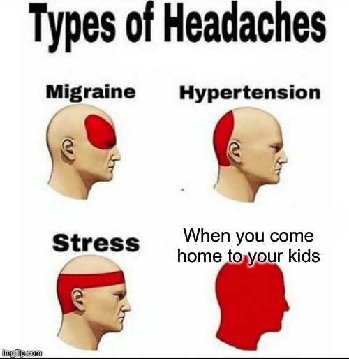 Types of Headaches | When you come home to your kids | image tagged in types of headaches meme | made w/ Imgflip meme maker