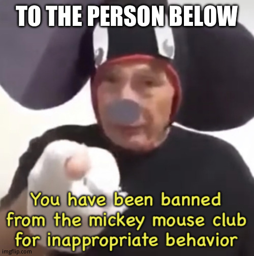 Banned From The Mickey Mouse Club | TO THE PERSON BELOW | image tagged in banned from the mickey mouse club | made w/ Imgflip meme maker