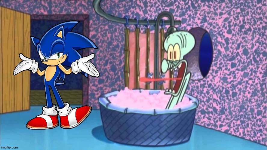 Sonic goes to Squidward's house | image tagged in who dropped by squidward's house | made w/ Imgflip meme maker