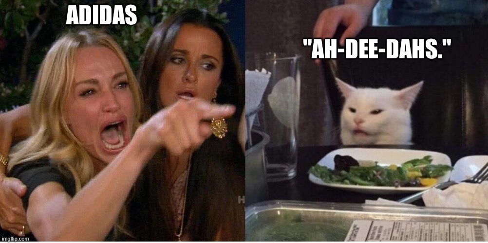 salad cat |  "AH-DEE-DAHS."; ADIDAS | image tagged in salad cat | made w/ Imgflip meme maker