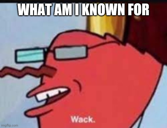 Wack | WHAT AM I KNOWN FOR | image tagged in wack | made w/ Imgflip meme maker