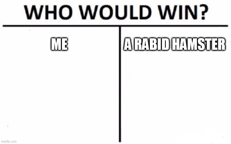 Who Would Win? Meme | ME; A RABID HAMSTER | image tagged in memes,who would win | made w/ Imgflip meme maker