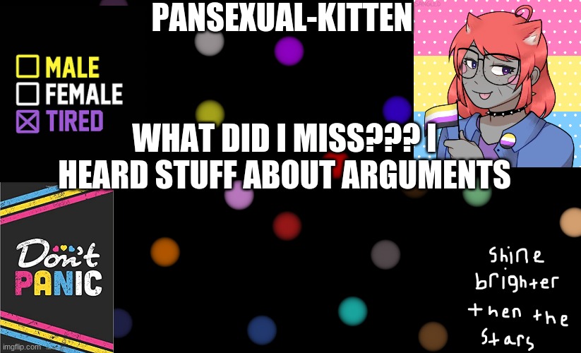 ~Pansexual-kitten~ | WHAT DID I MISS??? I HEARD STUFF ABOUT ARGUMENTS | image tagged in pansexual-kitten | made w/ Imgflip meme maker
