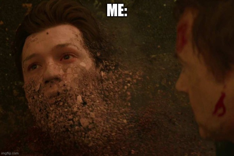 Spiderman getting Thanos snapped | ME: | image tagged in spiderman getting thanos snapped | made w/ Imgflip meme maker