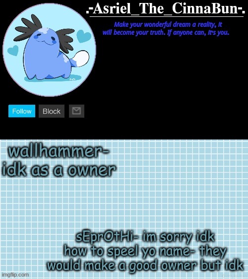 Cinna's Beta Wooper Temp :) | wallhammer- idk as a owner; sEprOtHi- im sorry idk how to speel yo name- they would make a good owner but idk | image tagged in cinna's beta wooper temp | made w/ Imgflip meme maker