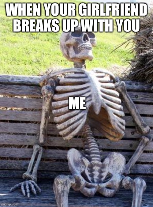 Waiting Skeleton | WHEN YOUR GIRLFRIEND BREAKS UP WITH YOU; ME | image tagged in memes,waiting skeleton | made w/ Imgflip meme maker