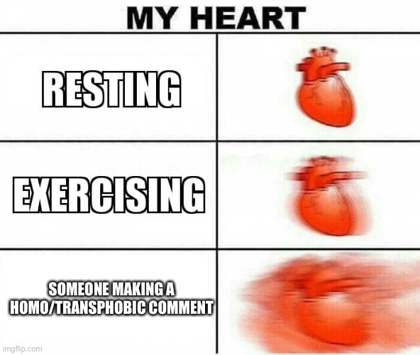 It does send my heart racing. And not in a good way. | SOMEONE MAKING A HOMO/TRANSPHOBIC COMMENT | image tagged in my heart | made w/ Imgflip meme maker