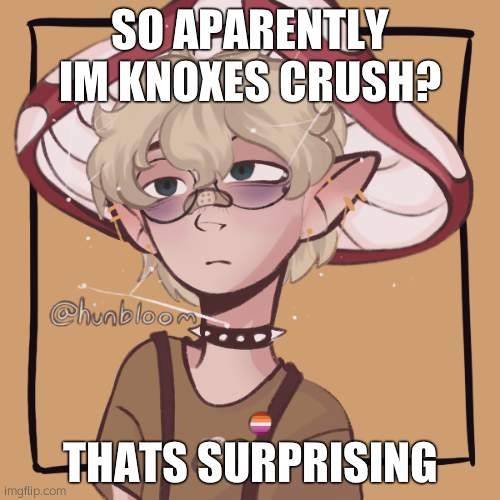 mooshroom | SO APARENTLY IM KNOXES CRUSH? THATS SURPRISING | image tagged in mooshroom | made w/ Imgflip meme maker