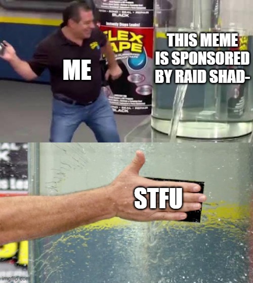 Flex Tape | THIS MEME IS SPONSORED BY RAID SHAD-; ME; STFU | image tagged in flex tape | made w/ Imgflip meme maker