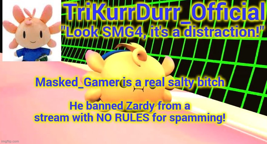 Tricky's Axol temp | Masked_Gamer is a real salty bitсh; He banned Zardy from a stream with NO RULES for spamming! | image tagged in trikurrdurr_official's axol temp | made w/ Imgflip meme maker