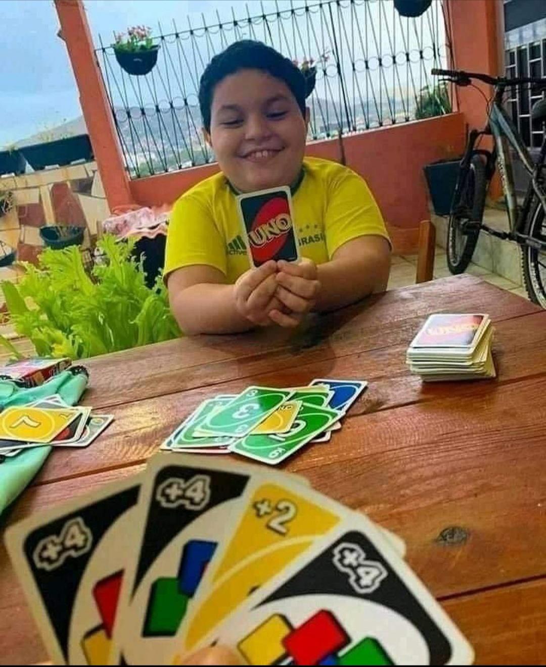 Excited child with one uno card Blank Meme Template