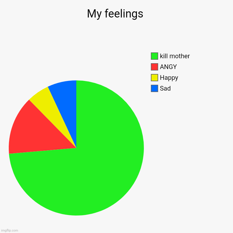 Why | My feelings | Sad, Happy, ANGY, kill mother | image tagged in charts,pie charts | made w/ Imgflip chart maker