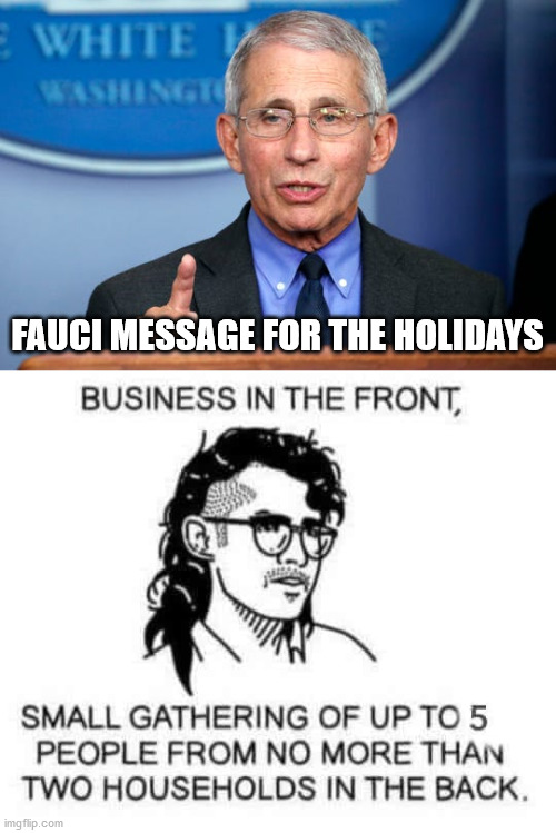 FAUCI MESSAGE FOR THE HOLIDAYS | image tagged in dr fauci,conservatives | made w/ Imgflip meme maker