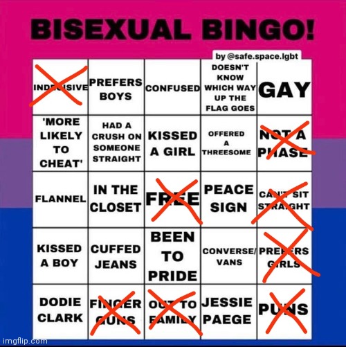 Bisexual Bingo! Hehe <3 | image tagged in bisexual,lgbtq,lgbt,pride,hehe | made w/ Imgflip meme maker