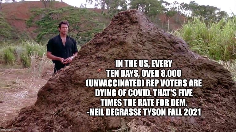 Big pile of bullshit | IN THE US, EVERY TEN DAYS, OVER 8,000 (UNVACCINATED) REP VOTERS ARE DYING OF COVID. THAT'S FIVE TIMES THE RATE FOR DEM. -NEIL DEGRASSE TYSON | image tagged in big pile of bullshit | made w/ Imgflip meme maker