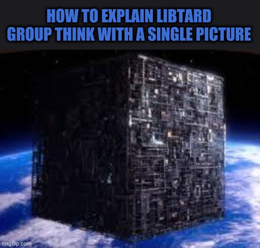 borg cube | HOW TO EXPLAIN LIBTARD GROUP THINK WITH A SINGLE PICTURE | image tagged in borg cube | made w/ Imgflip meme maker