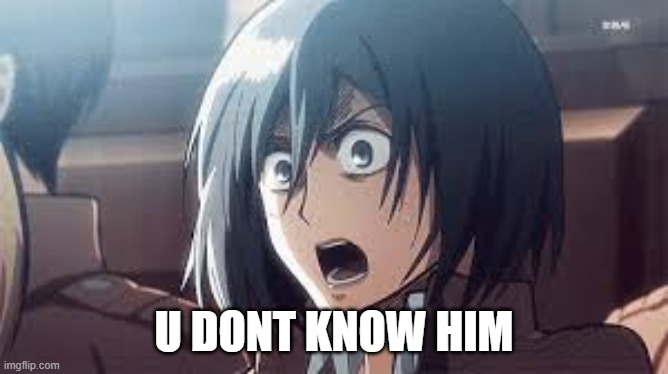 mikasa | U DONT KNOW HIM | image tagged in mikasa | made w/ Imgflip meme maker