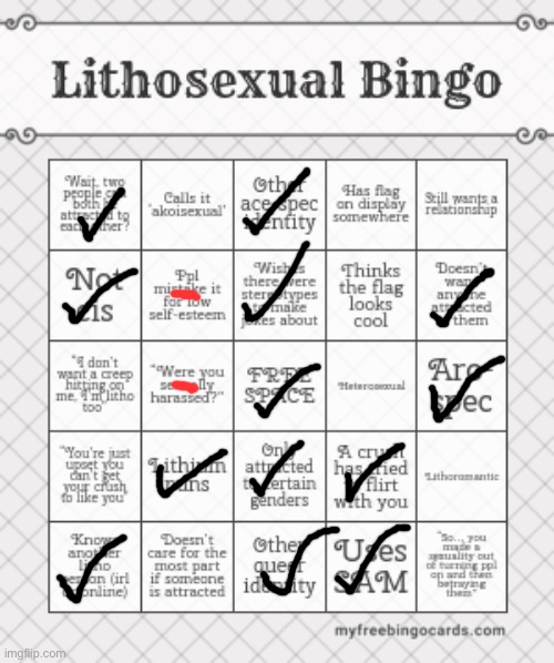 My litho bingo! (And I got the thing to randomize order, so I didn’t cheat) | image tagged in lithosexual bingo | made w/ Imgflip meme maker