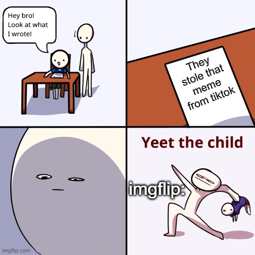 True | They stole that meme from tiktok; imgflip: | image tagged in yeet the child | made w/ Imgflip meme maker