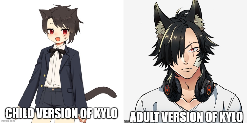 Yeah I named an OC, Kylo. Their also a character in a story I'm gonna write. | CHILD VERSION OF KYLO; ADULT VERSION OF KYLO | made w/ Imgflip meme maker
