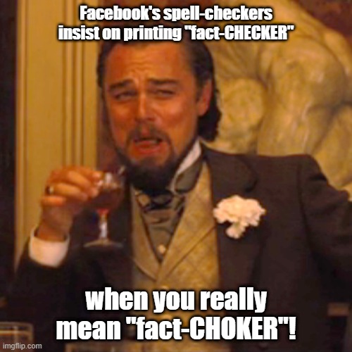 Choking your facts | Facebook's spell-checkers insist on printing "fact-CHECKER"; when you really mean "fact-CHOKER"! | image tagged in memes,laughing leo | made w/ Imgflip meme maker