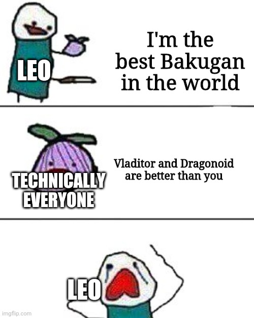 L i e s | I'm the best Bakugan in the world; LEO; Vladitor and Dragonoid are better than you; TECHNICALLY EVERYONE; LEO | image tagged in this onion won't make me cry,bakugan | made w/ Imgflip meme maker