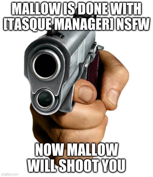 mallow from smrpg is done | MALLOW IS DONE WITH [TASQUE MANAGER] NSFW; NOW MALLOW WILL SHOOT YOU | image tagged in pointing gun | made w/ Imgflip meme maker
