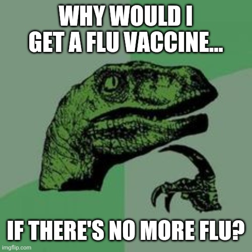 Why would you? | WHY WOULD I GET A FLU VACCINE... IF THERE'S NO MORE FLU? | image tagged in memes | made w/ Imgflip meme maker