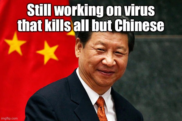 Xi Jinping | Still working on virus that kills all but Chinese | image tagged in xi jinping | made w/ Imgflip meme maker