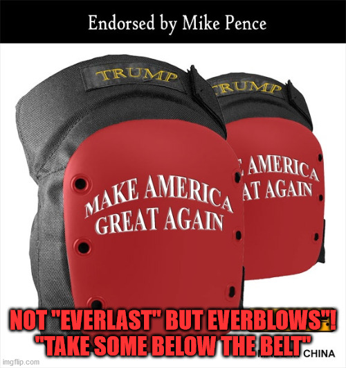 Pence low blow | NOT "EVERLAST" BUT EVERBLOWS"!
"TAKE SOME BELOW THE BELT" | image tagged in maga,mike pence,boxing | made w/ Imgflip meme maker
