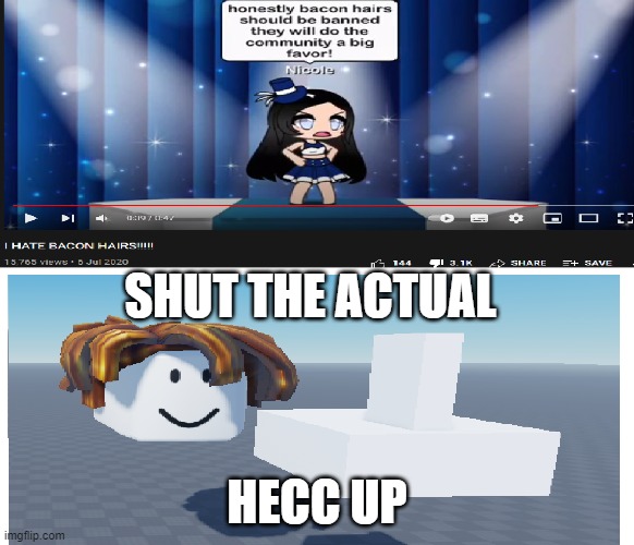 seriously how did you start playing roblox without being a bacon? | SHUT THE ACTUAL; HECC UP | image tagged in lol,haha,memes,roblox,gaming | made w/ Imgflip meme maker