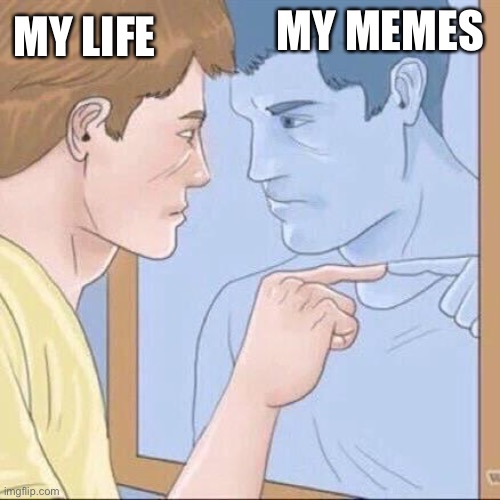 Memes reflect life, or life reflects memes | MY MEMES; MY LIFE | image tagged in pointing mirror guy,memes,meme,life | made w/ Imgflip meme maker