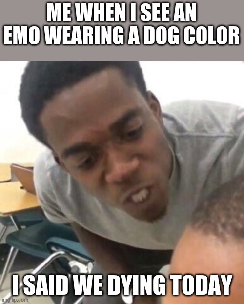 I said we sad today | ME WHEN I SEE AN EMO WEARING A DOG COLOR; I SAID WE DYING TODAY | image tagged in i said we sad today | made w/ Imgflip meme maker