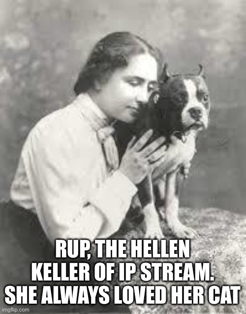 Hellen Keller | RUP, THE HELLEN KELLER OF IP STREAM. SHE ALWAYS LOVED HER CAT | image tagged in hellen keller | made w/ Imgflip meme maker