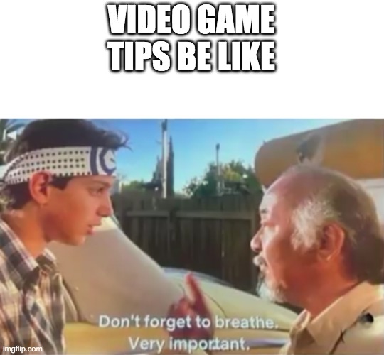 Don't Forget to Breathe | VIDEO GAME TIPS BE LIKE | image tagged in don't forget to breathe | made w/ Imgflip meme maker