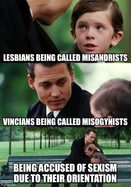 Btw- vincian means gay man |  LESBIANS BEING CALLED MISANDRISTS; VINCIANS BEING CALLED MISOGYNISTS; BEING ACCUSED OF SEXISM DUE TO THEIR ORIENTATION | image tagged in memes,finding neverland | made w/ Imgflip meme maker