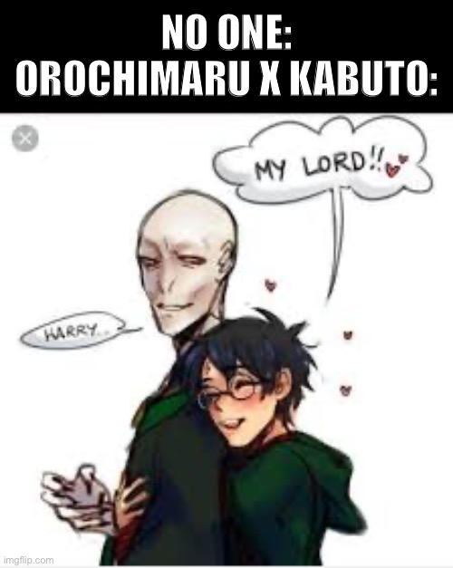 Ngl I ship orokabu | NO ONE:
OROCHIMARU X KABUTO: | image tagged in naruto,harry potter | made w/ Imgflip meme maker