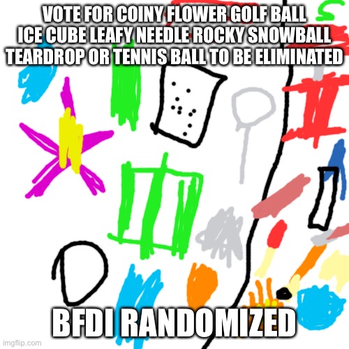 BFDIR 1 | VOTE FOR COINY FLOWER GOLF BALL ICE CUBE LEAFY NEEDLE ROCKY SNOWBALL TEARDROP OR TENNIS BALL TO BE ELIMINATED; BFDI RANDOMIZED | image tagged in memes,blank transparent square,bfdi,bfb | made w/ Imgflip meme maker