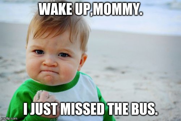 Success Kid Original Meme | WAKE UP,MOMMY. I JUST MISSED THE BUS. | image tagged in memes,success kid original | made w/ Imgflip meme maker