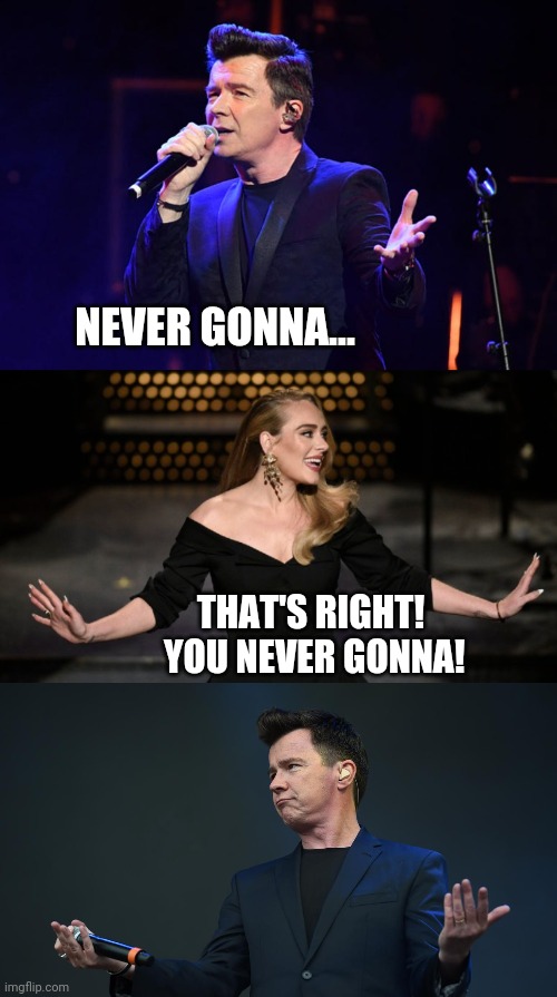 NEVER GONNA... THAT'S RIGHT!  YOU NEVER GONNA! | made w/ Imgflip meme maker