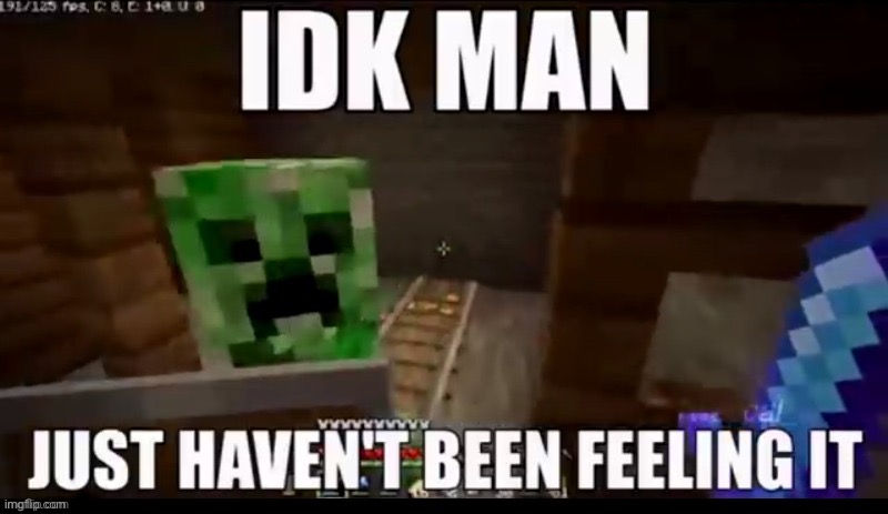 Creeper won’t blow up | image tagged in idk man | made w/ Imgflip meme maker