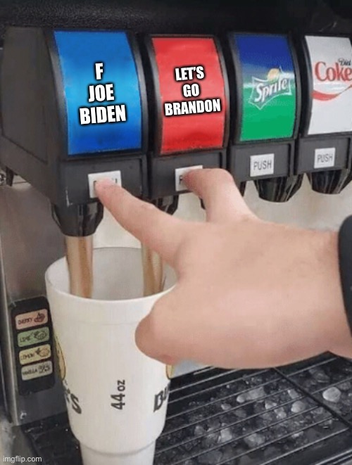 F Joe Biden and Let’s Go Brandon | LET’S GO BRANDON; F JOE BIDEN | image tagged in pushing two soda buttons,memes,joe biden,brandon brown,nascar,chant | made w/ Imgflip meme maker