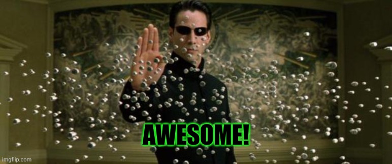 Neo bullet stop | AWESOME! | image tagged in neo bullet stop | made w/ Imgflip meme maker