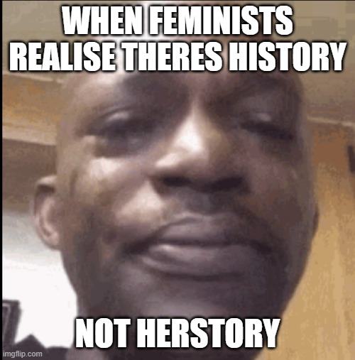 Crying black dude | WHEN FEMINISTS REALISE THERES HISTORY; NOT HERSTORY | image tagged in crying black dude | made w/ Imgflip meme maker