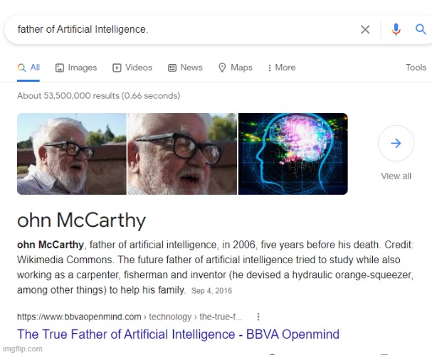 (john mccarthy) look google do have mistakes | image tagged in google no results | made w/ Imgflip meme maker