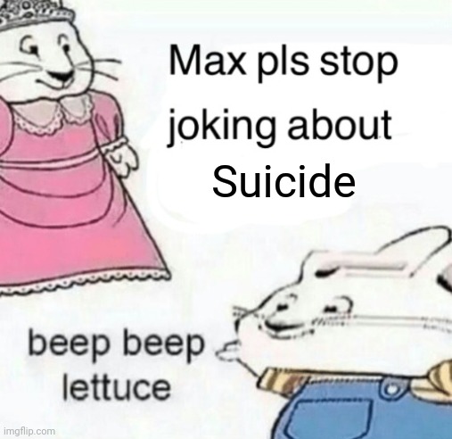 Max pls stop joking about blank | Suicide | image tagged in max pls stop joking about blank | made w/ Imgflip meme maker