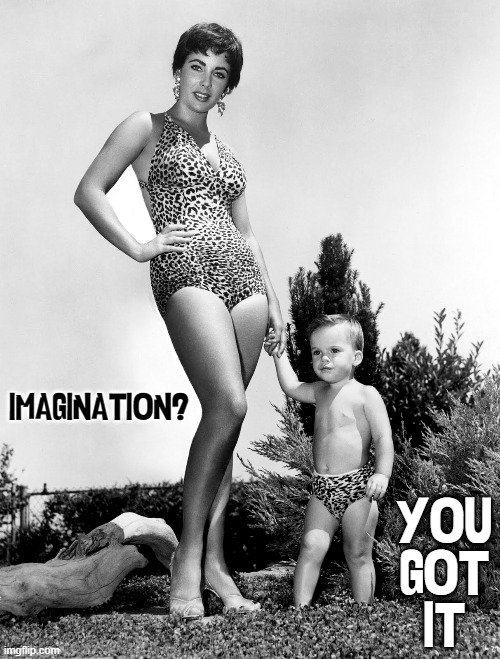 Is being a beautiful woman a blessing or a curse? | IMAGINATION? YOU
GOT
IT | image tagged in vince vance,liz taylor,memes,elizabeth taylor,leopard,swimsuit | made w/ Imgflip meme maker