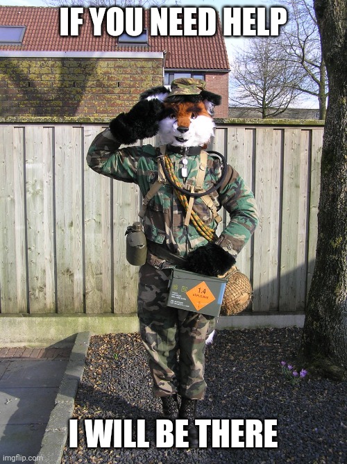 Furry soldier | IF YOU NEED HELP I WILL BE THERE | image tagged in furry soldier | made w/ Imgflip meme maker