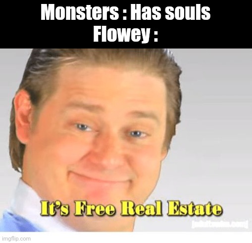It's Free Real Estate | Monsters : Has souls
Flowey : | image tagged in it's free real estate,flowey,undertale | made w/ Imgflip meme maker